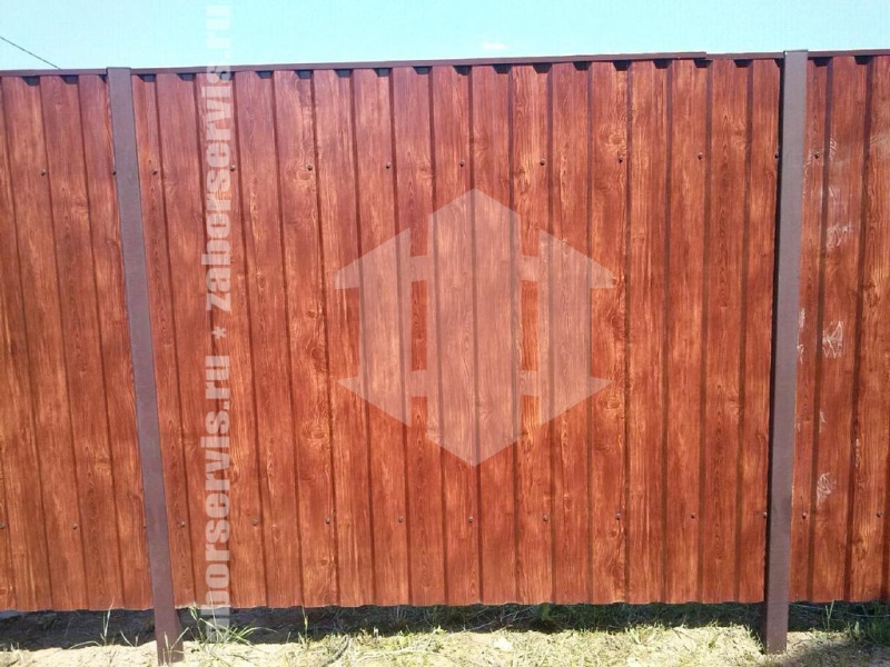 Забор из профнастила с забивными столбами 54 метра